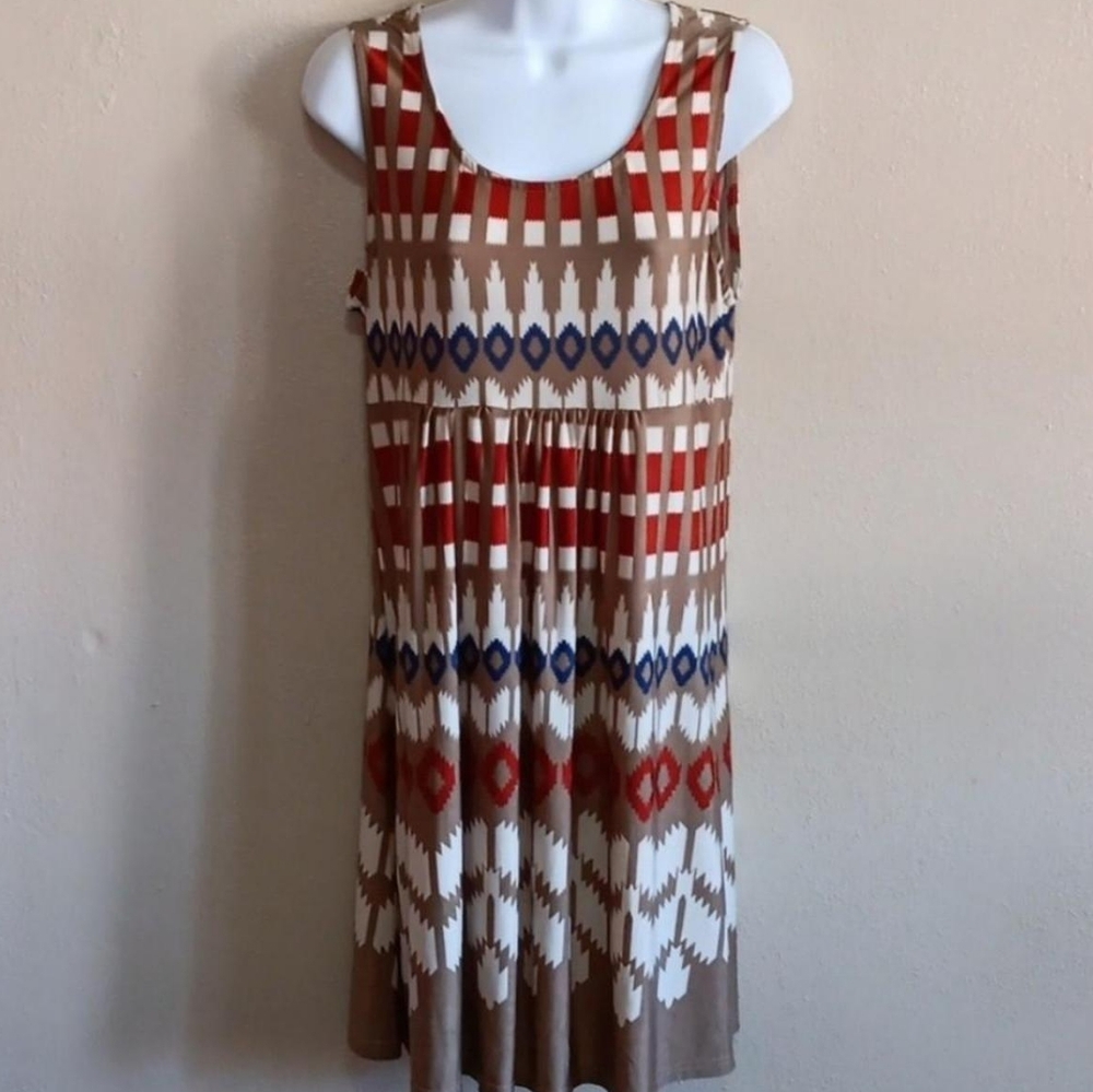 Boho Tribal Slip On Sun DressStretchy Geometric Women's Size Medium